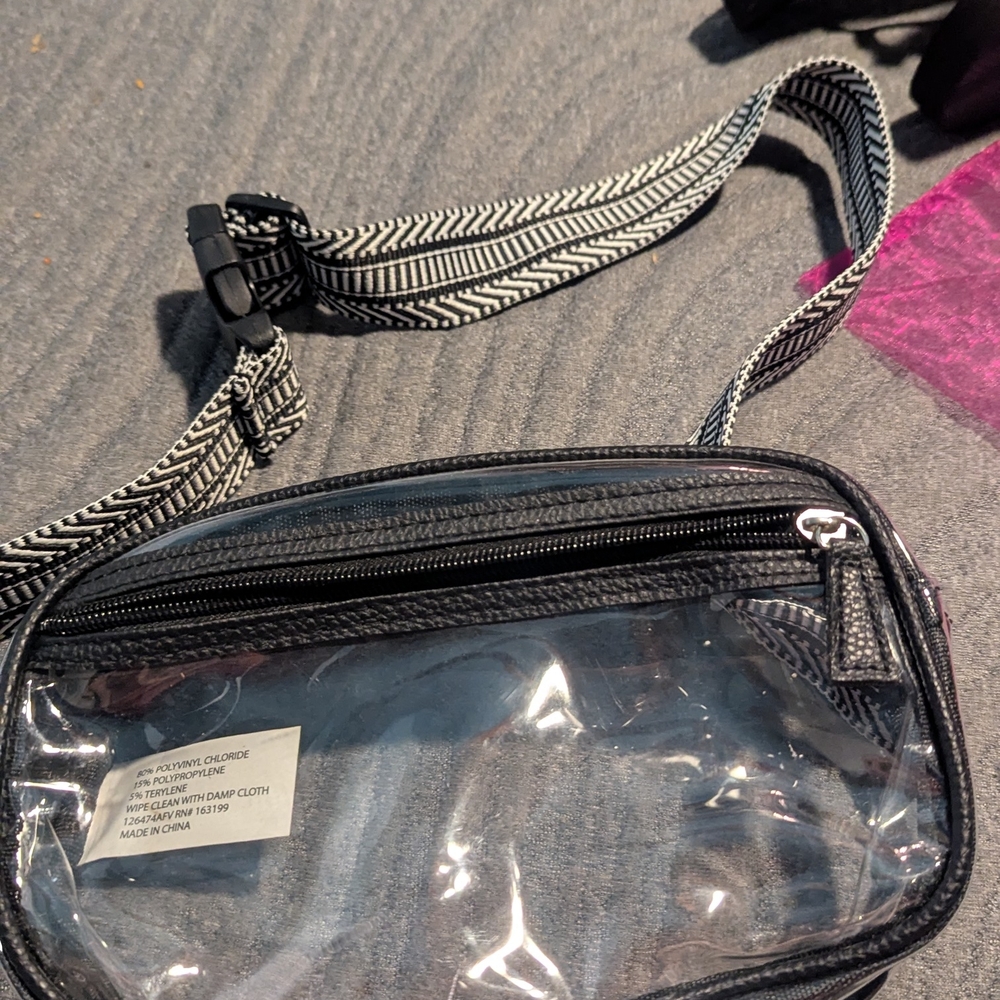 Clear Crossbody Bag with Black and White Strap